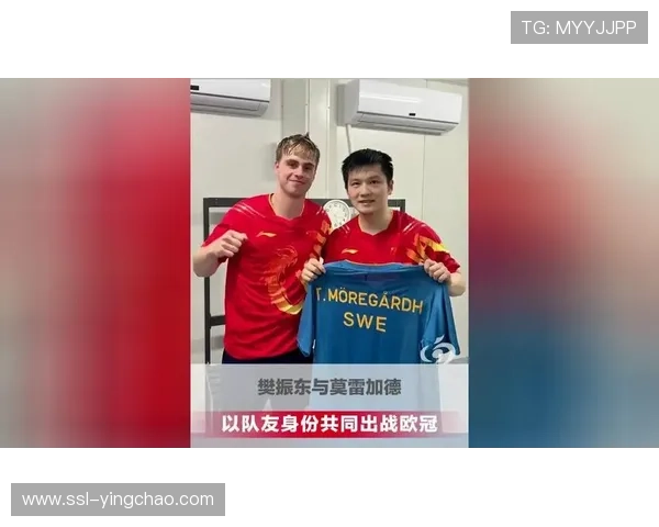 樊振东欧冠比赛现场，瑞典选手莫雷加德举童年照应援引发欢笑